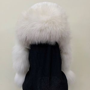 White Knitted Fox and Rabbit Fur Trapper Hat